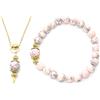 ThurColas Parure da donna con bracciale e collana in pietre naturali e dettagli in ottone dorato (Rosa)