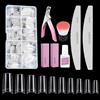 Venares 500 Pezzi Unghie Finte con Colla, 10 Misure Acrilico Unghie Finte Naturale Unghie Tips Set con Colla Lime per Unghie Buffer Unghie Nail Remover Brush Finte Tagliagunhie ( Trasparente)