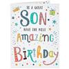 Piccadilly Greetings Regal Publishing - Biglietto di auguri di compleanno per figlio, verde, nero, grigio, arancione, bianco, 20,3 x 15,2 cm