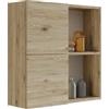 Mama Store Atena Pensile Doppio 2 Ante con vani a Giorno, Quercia Naturale, L.71 x P.22 x H71 CM