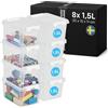 SmartStore Scatole portaoggetti in plastica da 1,5L con coperchi - Set di 8Impilabili e sovrapponibili - Garanzia di 10 anni - Sicure per alimenti - Chiusura con clip - L20 x P15 x A11 cm