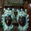 VERUS Teste in Ceramica Caltagirone Verus Uomo-Donna madreperlata azzurra oro cm 35