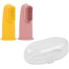 Nattou 876681, Spazzolini per neonati in silicone, 2 Spazzolini per bebè e bambini piccoli, 1 Custodia protettiva, Senza BPA, Silicone, Giallo/Rosa