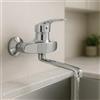 MAKA change your life quality Rubinetto Miscelatore Rubinetteria Cucina Bagno a Muro per Lavello Lavandino Lavabo Vasca con Canna Girevole 360° Montaggio Regolabile Universale Standard Cromato Acciaio Inox