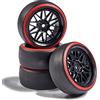Carson Modellsport Road 500900157 - Set di 4 ruote per deriva in scala 1:10, con raggi a Y, colore nero, rosso, 4 pezzi