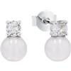 amor Orecchini 925 Argento Sterling per Donna, con Zirconia sintetica, con Perla di Nacchero, 1 cm, Argento, Confezionato in Scatola Regalo per Gioielli, 2016100