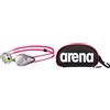 ARENA Tracks Jr Mirror, Occhialini da Gara Unisex Bambini, Multicolore (Silver/White/Fuchsia), Taglia Unica & Goggle Case, Astuccio per Occhialini Unisex Adulto, Nero (Black/White/Fuchsia)