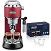 De'Longhi Dedica EC685.R Macchina da Caffè Espresso Manuale e Cappuccino + 2 bicchieri espresso, Caffè in Polvere o in Cialde E.S.E, Pompa a 15 bar, 1350 W, Rosso