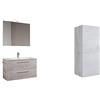 Mama Store Collezione Era, Set da bagno, Mobile da bagno sospeso con lavabo da 80cm, con Pensile singolo reversibile, Quercia Bianco