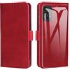 MOONESS Cover per Samsung Galaxy A13 4G / A13 5G / A04s Custoida Pelle + Vetro temperato,Flip Premium protettiva portafoglio Case Per Samsung Galaxy A13/ A04s - Rosso