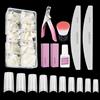 Venares 500 Pezzi Unghie Finte con Colla, 10 Misure Acrilico Unghie Finte Naturale Unghie Tips Set con Colla Lime per Unghie Buffer Unghie Nail Remover Brush Finte Tagliagunhie ( Naturale)