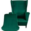 Highdi 2 Pezzi Copripoltrona con Orecchie Elasticizzato Velluto,Tinta Unita Copridivano da 1 Posto con Fodera per Cuscino,Lavabile Rimovibile per Bar Soggiorno Camera da Letto (Verde Scuro)
