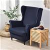 Highdi 2 Pezzi Copripoltrona con Orecchie Elasticizzato, Copridivano da 1 Posto con Fodera per Cuscino, Lavabile Rimovibile per Bar Soggiorno Camera da Letto (Blu Navy,Copripoltrona)