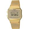 Casio Orologio Quarzo Unisex, misura cassa 36.00mm con quadrante LCD Digitale e cinturino Oro in Mesh Bracelet A700WEMG-9AEF