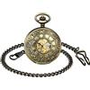 SUPBRO Orologio da tasca in scala con numeri romani vintage con catena Meccanico festa del papà