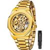 Tiong Orologio da uomo con scheletro meccanico automatico Orologio da uomo con scheletro in oro Orologi da uomo