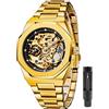 Tiong Cool Tourbillon Orologio meccanico automatico da uomo Orologio di lusso in oro con 2 quadranti Cinturino in metallo in acciaio inossidabile Regalo di Natale