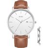 BUREI Orologio da uomo moderno minimalista Orologio da uomo elegante con quadrante grande classico con cinturino in pelle