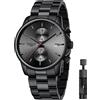 Affute Orologi da uomo in acciaio inox e metallo, stile casual, impermeabile, cronografo al quarzo, data automatica, lancette colorate - Nero rosso