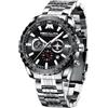 MEGALITH Orologio Uomo Cronografo Acciaio: Elegante Quadrante Grande 46 mm | Orologi Vestito da Polso Analogico Data Luminose per Casual Formale - Regalo per Padre Marito Amico Natale Compleanno