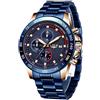 LIGE Orologio da uomo acciaio inossidabile impermeabile sportivo orologio al quarzo analogico cronografo fasi lunari calendario data casual orologio blu business…