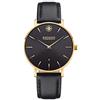 Kistanio Orologio da donna Moyen acciaio inox vetro zaffiro con cinturino in pelle nera GO-BLKS-L-BLK