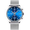 Affute Orologi da uomo moda sport al quarzo analogico nero maglia acciaio inossidabile impermeabile cronografo orologio da polso automatico data - Blu argento