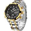 Affute Orologio da uomo, analogico digitale, lussuoso, in acciaio, impermeabile, sportivo, militare, per l'aria aperta, colore: argento, oro, nero