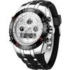 Affute Orologi sportivo militare da uomo, analogico digitale, impermeabile, con data, sveglia, flusso luminoso, cronometro, orologio da polso Big Army, argento