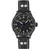 LACO Basis Altenburg Orologio da pilota, da donna e da uomo cinturino in pelle nera, vetro zaffiro, diametro 39 mm, Miyota 821 A, automatico, con custodia, 861991