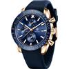 Benyar Orologio da uomo con cronografo impermeabile, con display analogico e movimento al quarzo in acciaio inox, blu dorato, Classico