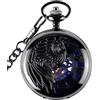 Unendlich U Infinite U - Orologio da tasca meccanico, con numeri romani, motivo: aquila/angelo/fenice, con meccanismo a vista, catena in acciaio, colore nero