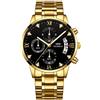 DREAMING Q&P Orologi da uomo di lusso moda casual vestito cronografo impermeabile militare al quarzo orologi da polso per uomo cinturino in acciaio inossidabile oro nero, Nero-2, 4 cm, Orologio