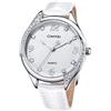 Comtex Orologio da polso da donna, con quadrante bianco cristallo, con cinturino in pelle bianco