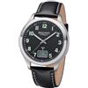 REGENT Orologio radiocontrollato da uomo in titanio analogico digitale con cinturino in pelle e numeri arabi, nero/nero, cinghia