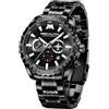MEGALITH Orologio Cronografo Uomo 46mm Quarzo da Polso Grande Militare Designer Acciaio Nero Impermeabile Luminoso Data, Elegante Regalo