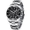 BIDEN Orologio Uomo Orologio Militare Acciaio Cronografo Impermeabile Luminosi Design Orologi Quadrante Grande da Polso Elegante Sportivo Analogici Data Nero argento