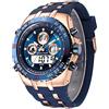 Affute Orologi sportivo militare da uomo, analogico digitale, impermeabile, con data, sveglia, flusso luminoso, cronometro, orologio da polso Big Army, Oro rosa e blu.