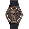 SUPBRO Orologio da Uomo in Legno cranio Nero con cinturino in pelle Orologio Analogico Al quarzo Orologi da Polso Leggero Fatto