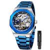 Tiong Orologio da polso meccanico automatico in acciaio inossidabile blu moda di lusso Tourbillon scheletro orologi da uomo