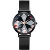 SHENGKE Orologio stellato Orologio Analogico Classico Quarzo da Donna con Cinturino in Acciaio Inox(Flower-Mesh Band-Black)