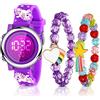 Yaomiao 3 Pezzi Orologio per Bambini di Unicorno e Bracciale con Unicorno Orologio Digitale da Polso Impermeabile 3D Cartoon Orologio a 7 Luci Colorate con Allarme Cronometro (Stile Classico)