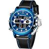MEGALITH Orologio Uomo Digitale Militare: Sportivo Quadrante Grande Orologi da Polso con Cinturino in Pelle Nero - Cronometro Led Sveglia Impermeabile per Outdoor Running Avventura