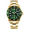 Alienwork Orologio Uomo Donna Oro Bracciale in Acciaio Calendario Data Verde Elegante