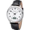 REGENT Orologio radiocontrollato da uomo in titanio analogico digitale con cinturino in pelle e numeri arabi, bianco/nero, cinghia