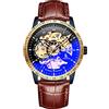 Alienwork IK Orologio Automatico Uomo Donna Blu Bracciale in Cuoio Rosolare Nero Scheletro