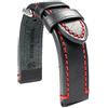 Deutsch Catalonia, Cinturino in pelle da aviatore 20 mm, stile retrò, nero con cuciture rosse