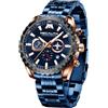 MEGALITH Orologio Cronografo Uomo 46mm Quarzo Da Polso Grande Designer Acciaio Blu Impermeabile Luminoso Data, Elegante Regalo