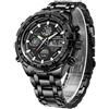 Affute Orologio sportivo digitale al quarzo, analogico, da uomo, cronografo con grande quadrante, in acciaio INOX, orologio da polso impermeabile, nero