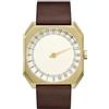 Slow Jo 18-in pelle marrone scuro Vintage color oro, quadrante oro oro-Orologio Unisex al quarzo con Display analogico e cinturino in pelle, colore: marrone scuro